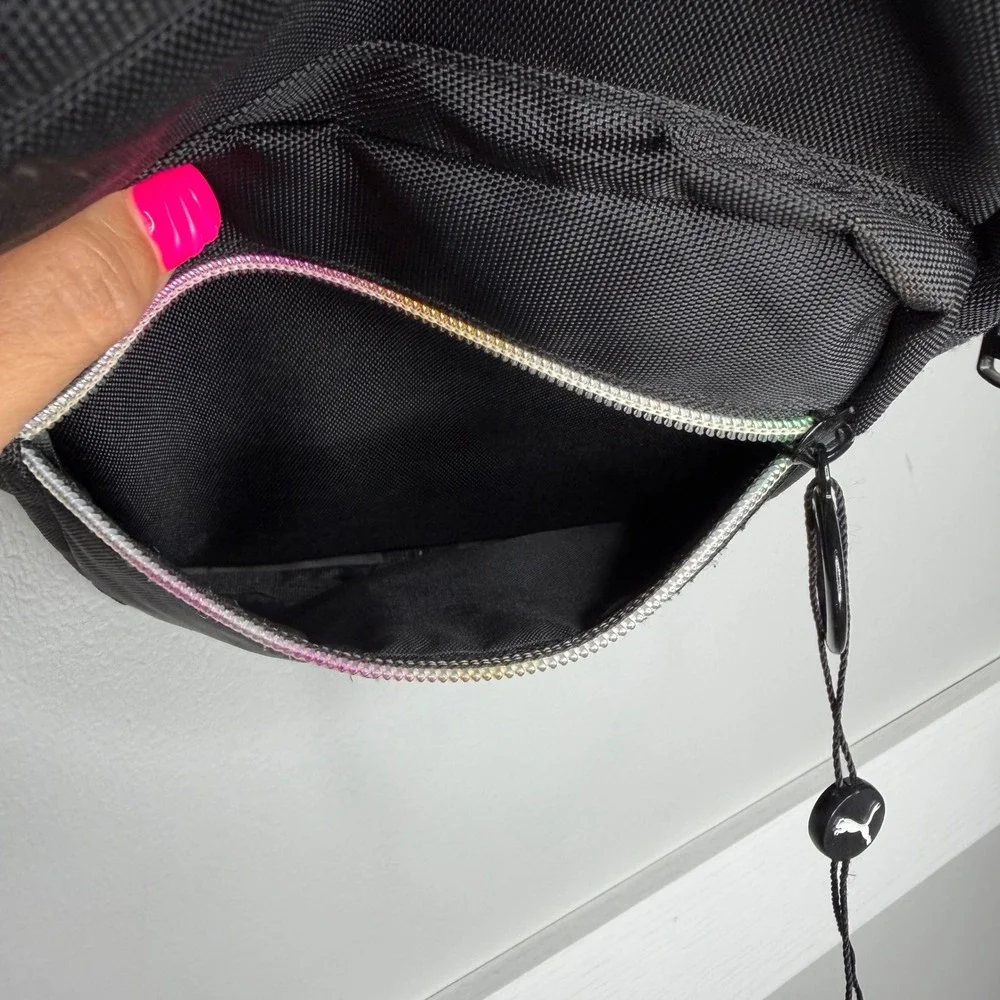 Puma Crossbody Bag Unisex Small Black Iridescent Rainbow Zipper Sport Messenger